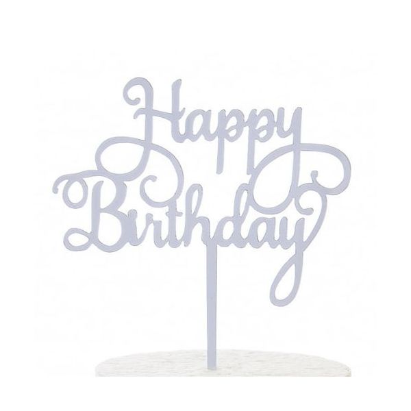 Zápich - Happy Birthday, akryl stříbrný