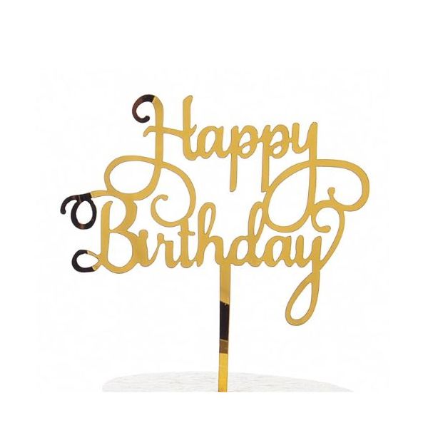 Zápich - Happy Birthday, zlatý zrcadlový akryl