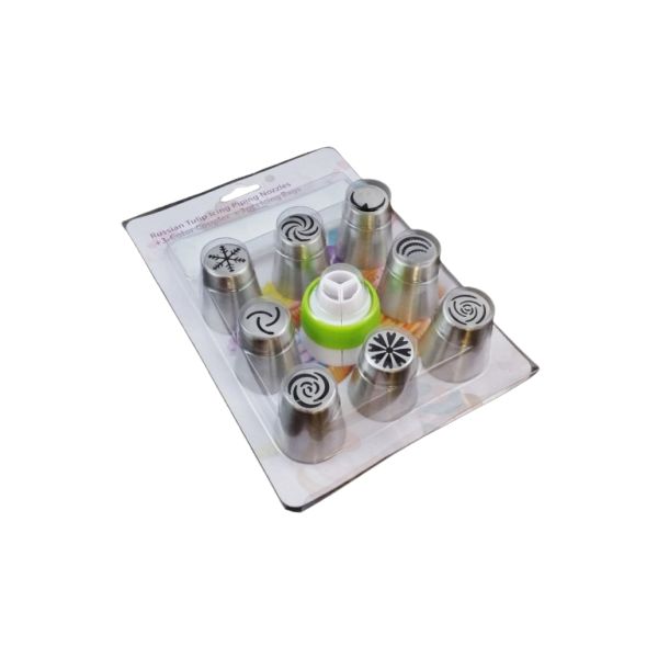 Set of stainless steel tips + adapter 9 pcs