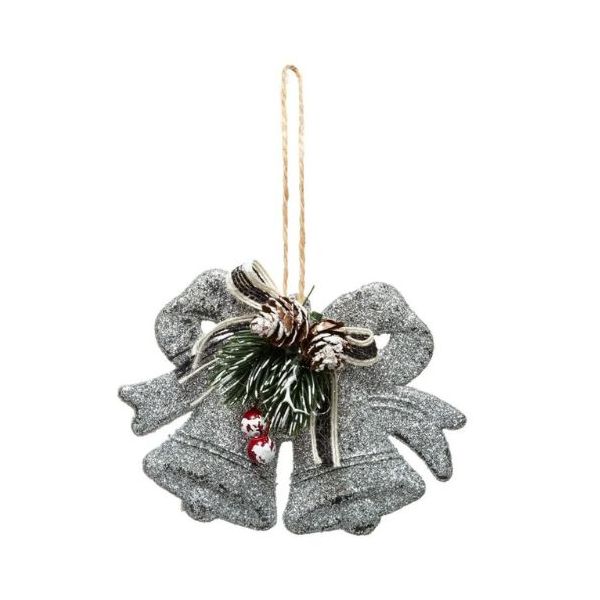 Silver bells with a twig for hanging