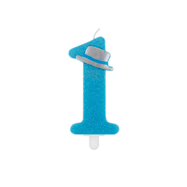 Blue candle with hat no. 1