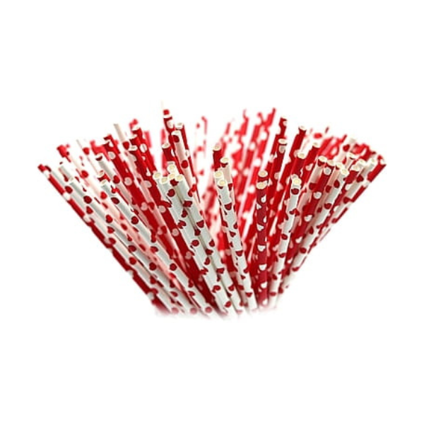 Słomki papierowe serduszka czerwono-białe 10 szt