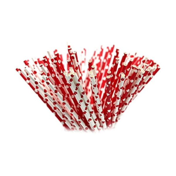 Paper straws red and white hearts 10 pcs