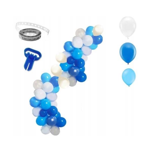 Balony w kształcie girlandy biało-niebieskie 100 szt