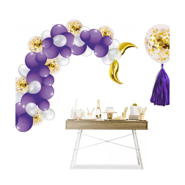 Garland balloons white-purple-gold 102 pcs