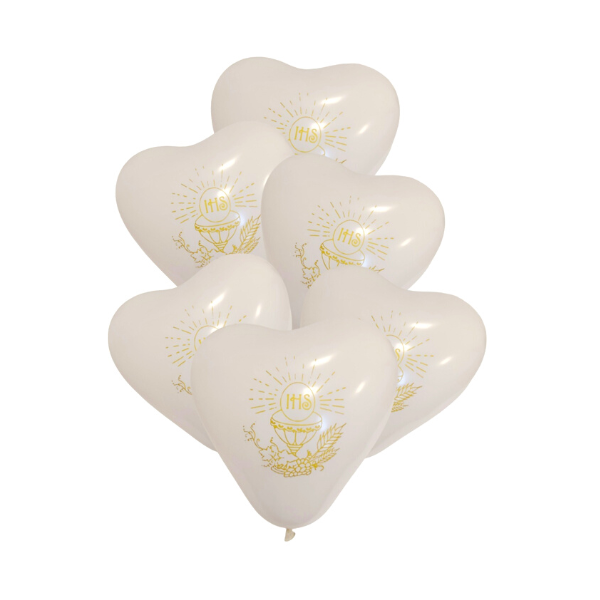 Balóny - bielo-zlaté srdcia IHS 6 ks