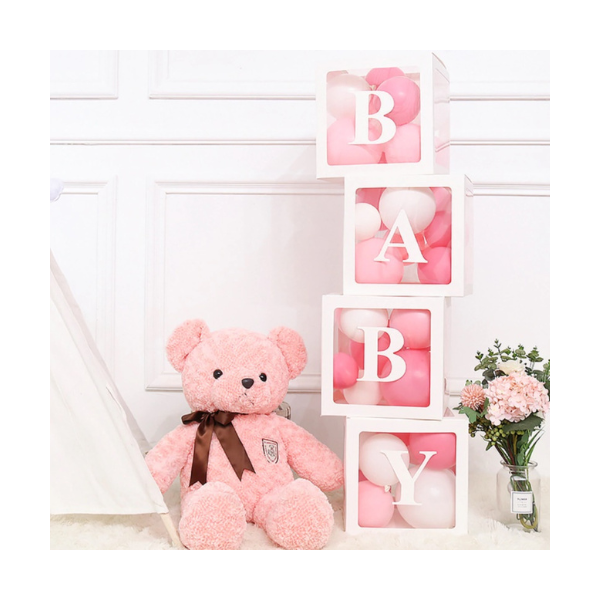 Box dekorační bílý papír nápis BABY 4 ks