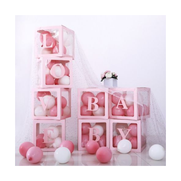 Box dekoračný ružový papier nápis BABY 4 ks