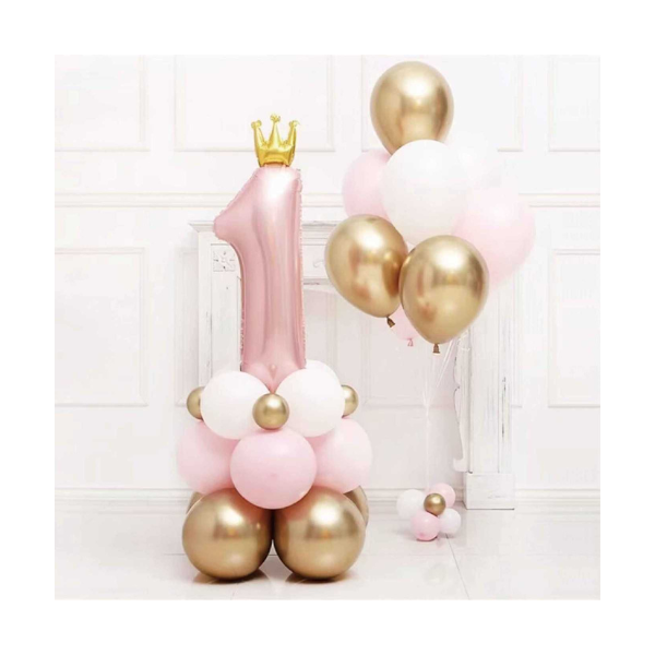 White-pink-gold balloons with no. 1