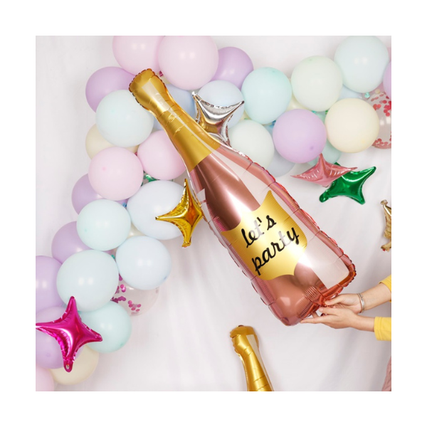 Balón fľaša šampanského ružová 106x39 cm