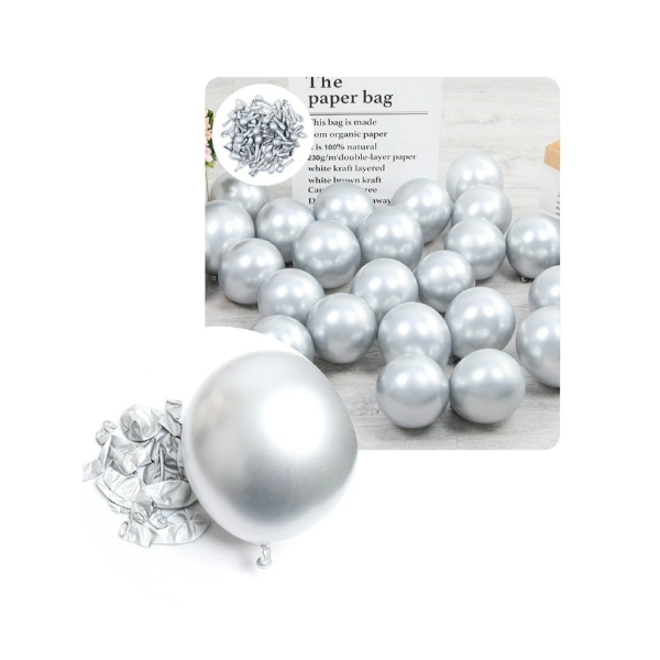 Balony srebrne metaliczne 12 cm - 100 szt
