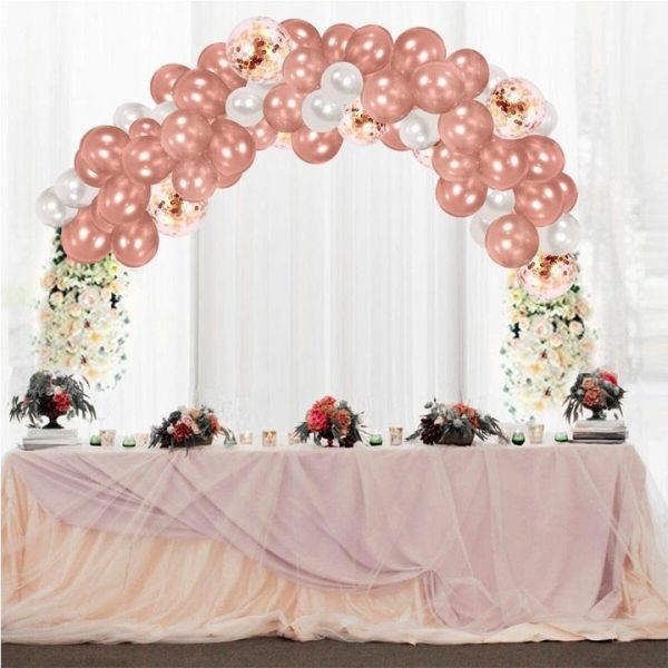 Garland balloons pink-copper-white + gold confetti 100 pcs