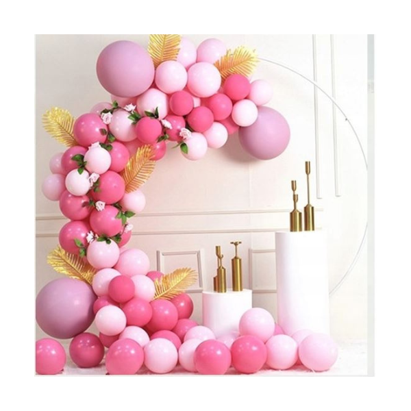Balony w kształcie girlandy różowe + złoty listek 79 szt