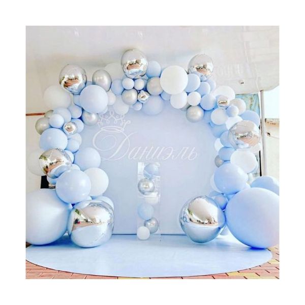 Girlandenballons Weiß-Blau-Silber 142 Stk