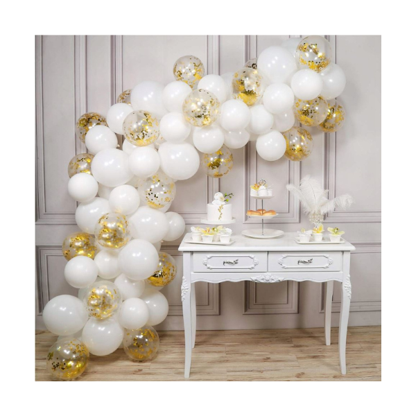 Garland balloons white + gold confetti 110 pcs