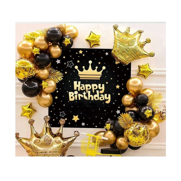 Black-gold balloon garland + HB poster