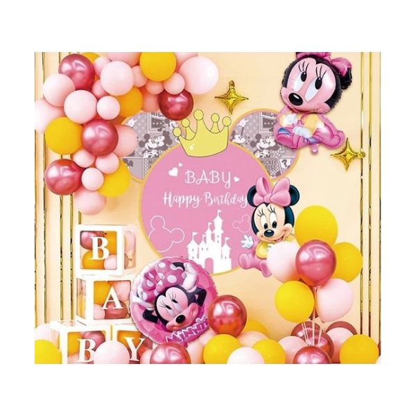 Balloon garland + Minnie Mouse poster