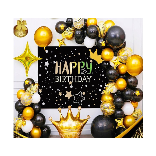 Black-white-gold balloon garland + HB poster