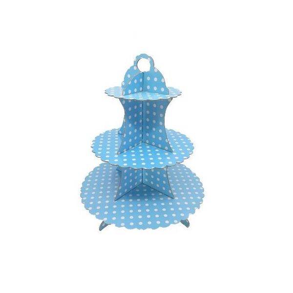 Muffin stand 3-tier blue with dots