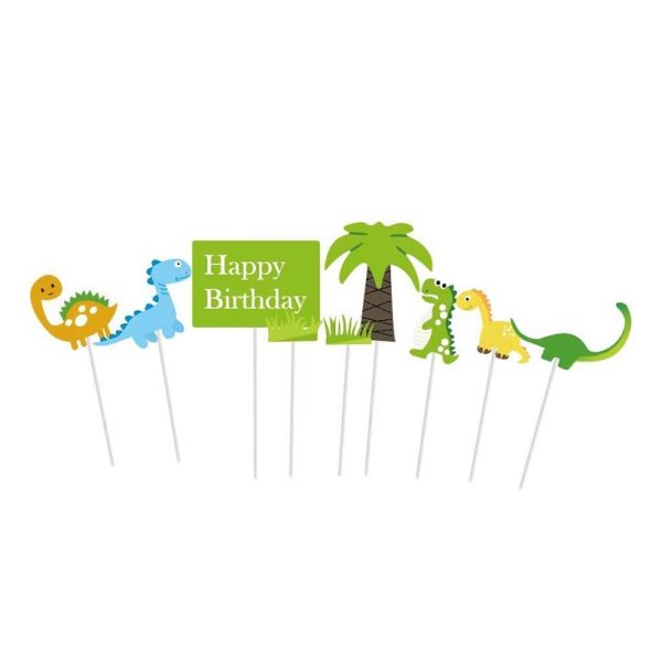 Zápich - Happy Birthday dinosaury s palmou 9 ks