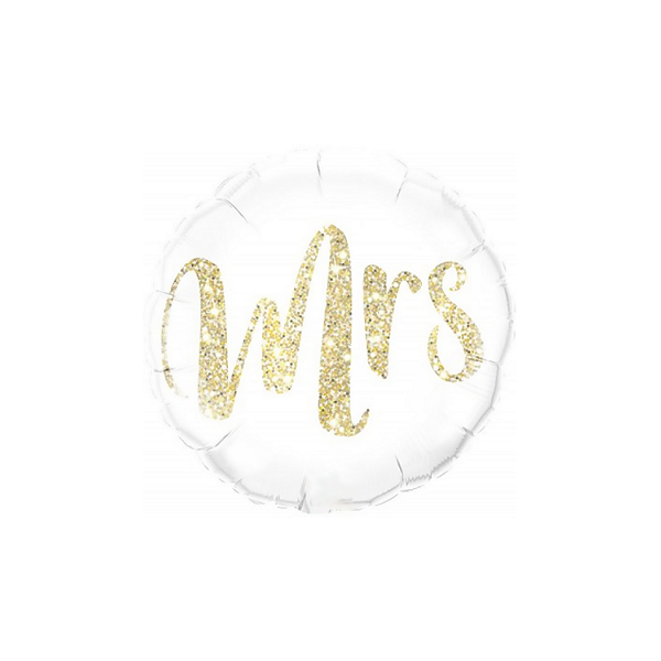 Luftballon weiß + goldene Aufschrift Mrs 45 cm