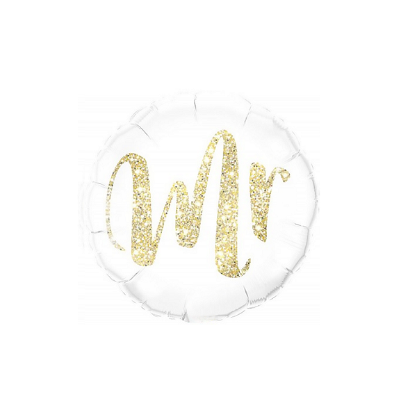 Balon biały + złoty napis Mr 45 cm