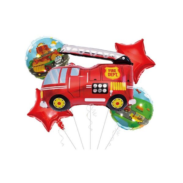 Balloons - fire truck, stars, circles 5 pcs