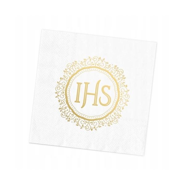 White napkins + gold inscription IHS 10 pcs