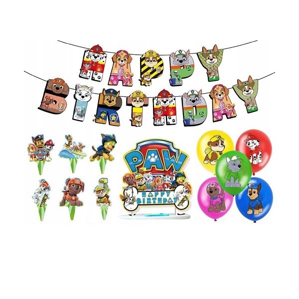 Paw Patrol garland, balloons and decorations