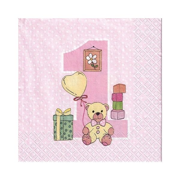 Pink napkins 1 year 20 pcs