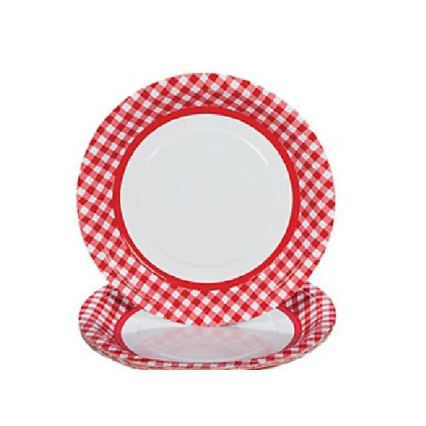 Plate white-red 8 pcs