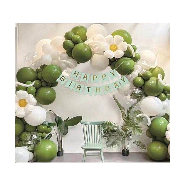 Girlanda Happy Birthday a balóny bielo-zelené