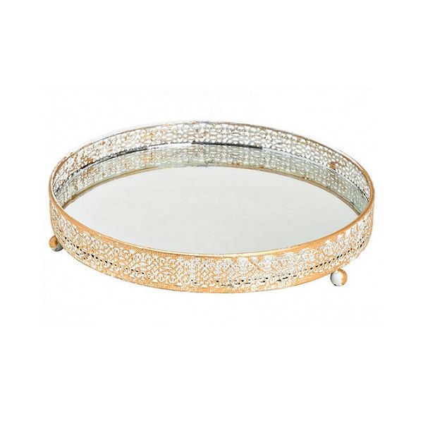Mirror tray / white-gold metal 19 cm