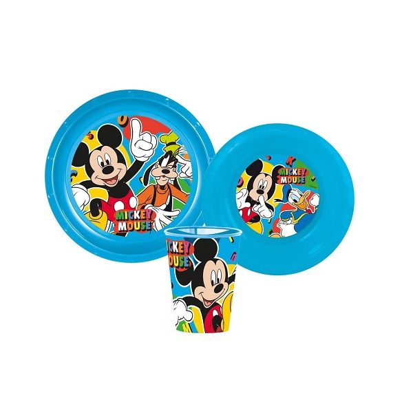 Mickey Mouse készlet - 2x tányér és csésze, műanyag