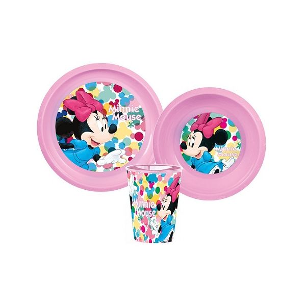Pink Minnie set - 2x plate and cup, plastic