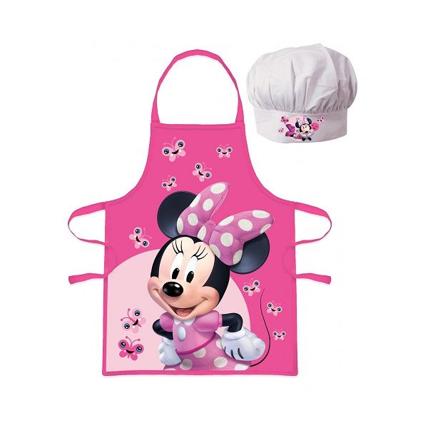 Minnie pink baby apron + cap