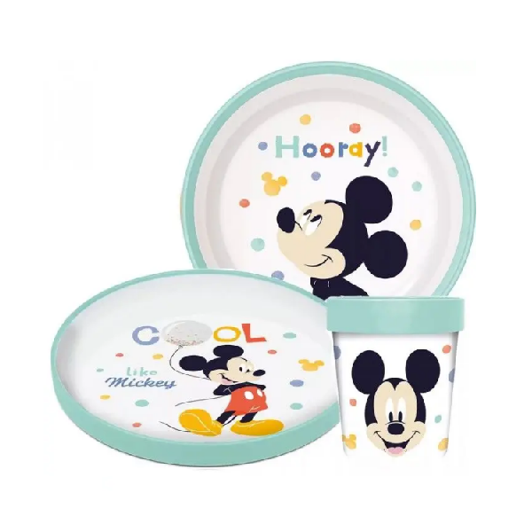 Mickey készlet - 2x tányér és csésze, műanyag