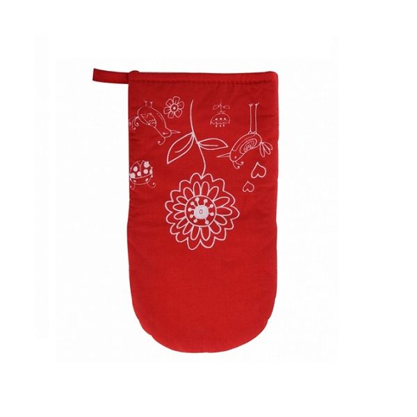 Kitchen glove red with a flower