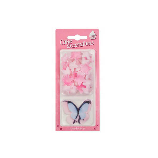 Butterflies and mini pink flowers, total 30 pcs