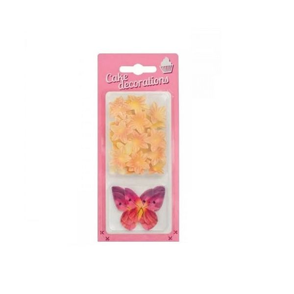 Butterflies and mini pink-tea flowers 30 pcs