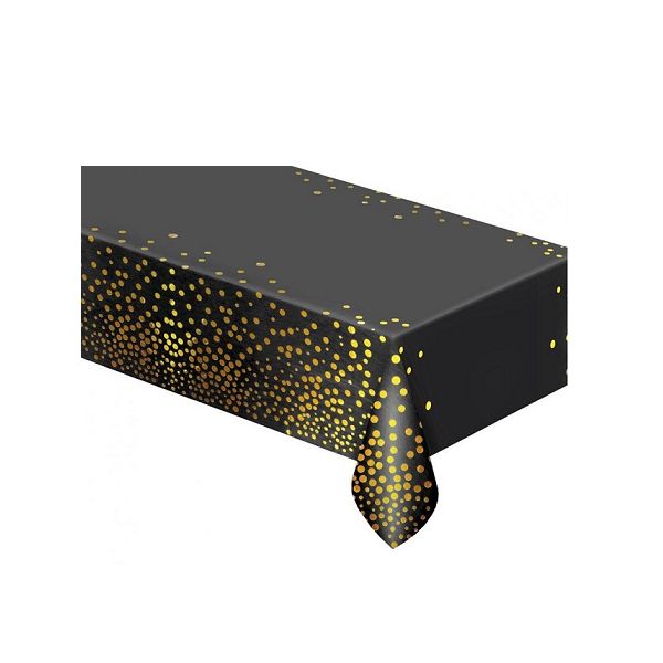 Obrus czarny w złote kropki o wymiarach 137x274 cm