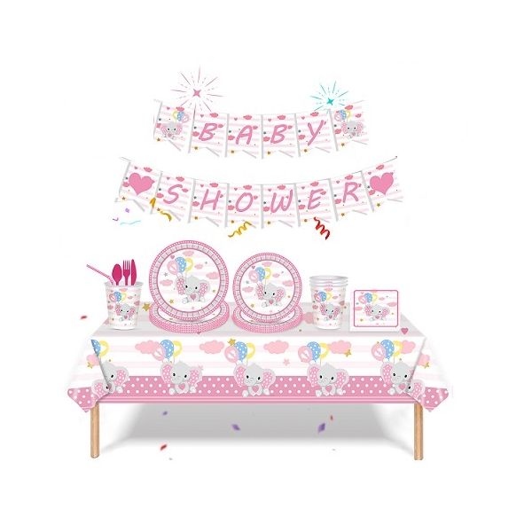 Pink Elephant Baby Shower party set