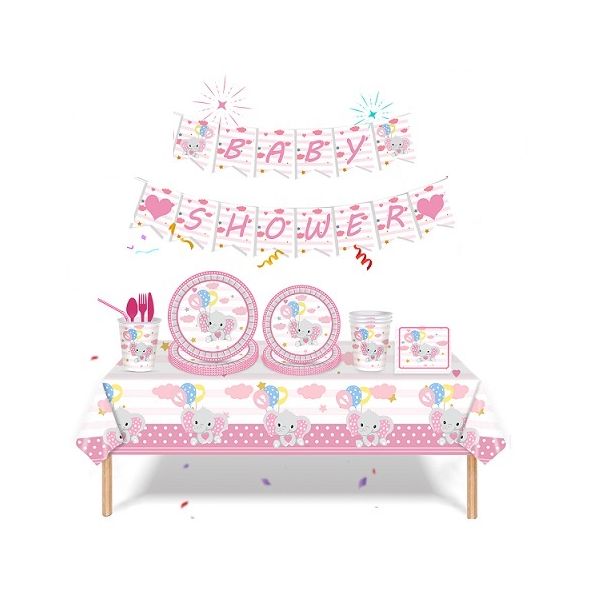 Rosa Elefanten-Babyparty-Partyset