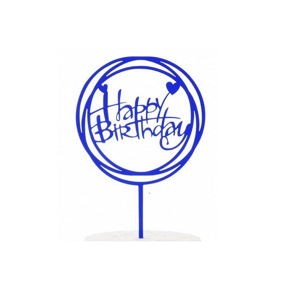 Zápich - kruh Happy Birthday modrý akryl
