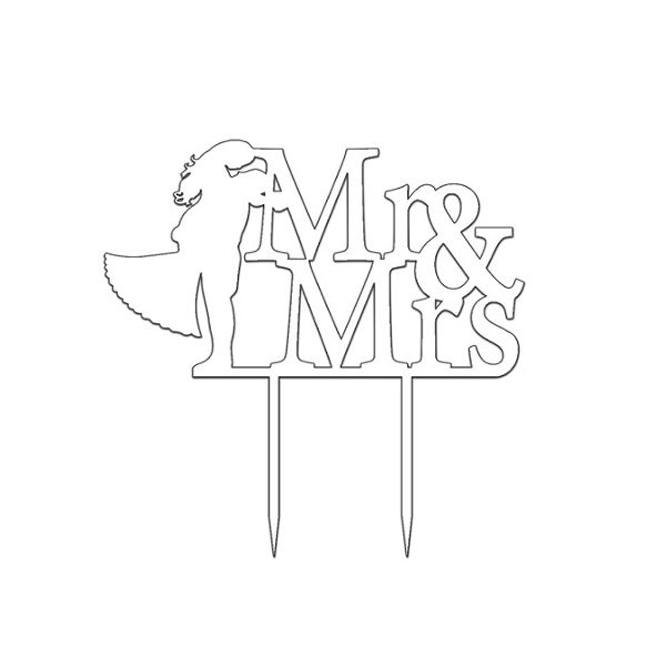 Zápich - Mr & Mrs so ženíchom a nevestou akryl biely
