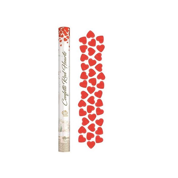 Red heart confetti in a tube