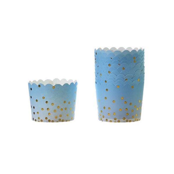 Cupcakes kék, arany pöttyökkel 6 x 5,5 cm, 50 db