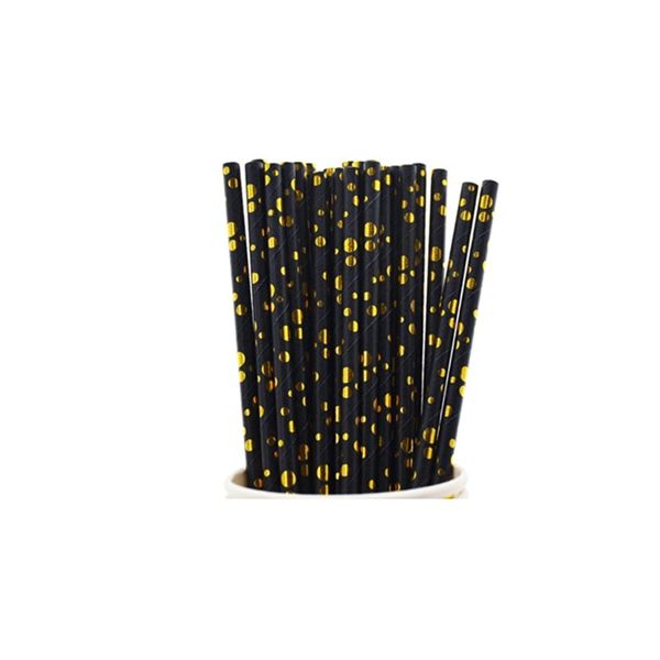 Straws black with gold circles 10 pcs