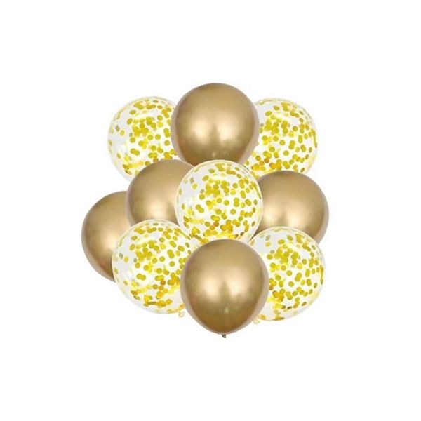 Złote balony + konfetti 10 szt