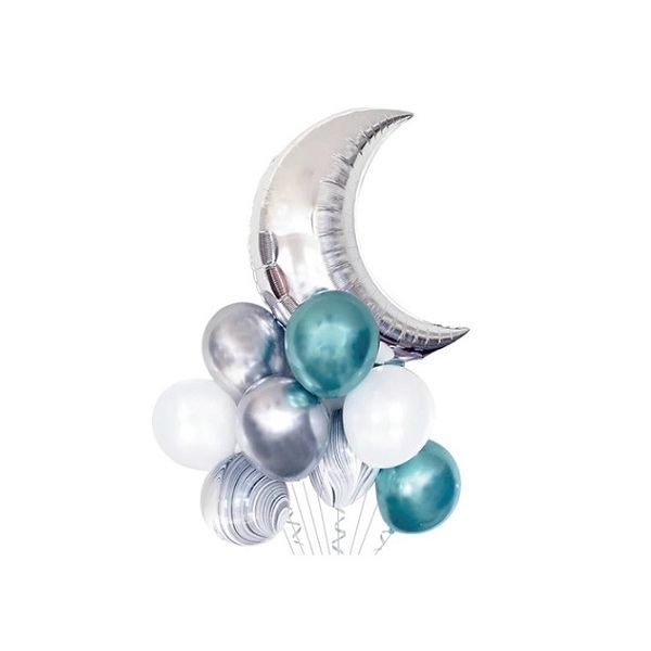 Balóny bielo-strieborno-modré mesiac, hviezdy
